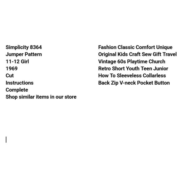 Vtg Simplicity 8364 Jumper Pattern 11-12 Girl 1969 Teen Junior Pocket Button - Picture 3 of 6